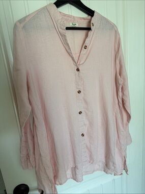 Light Pink Women's Linen Button Front Tunic Top